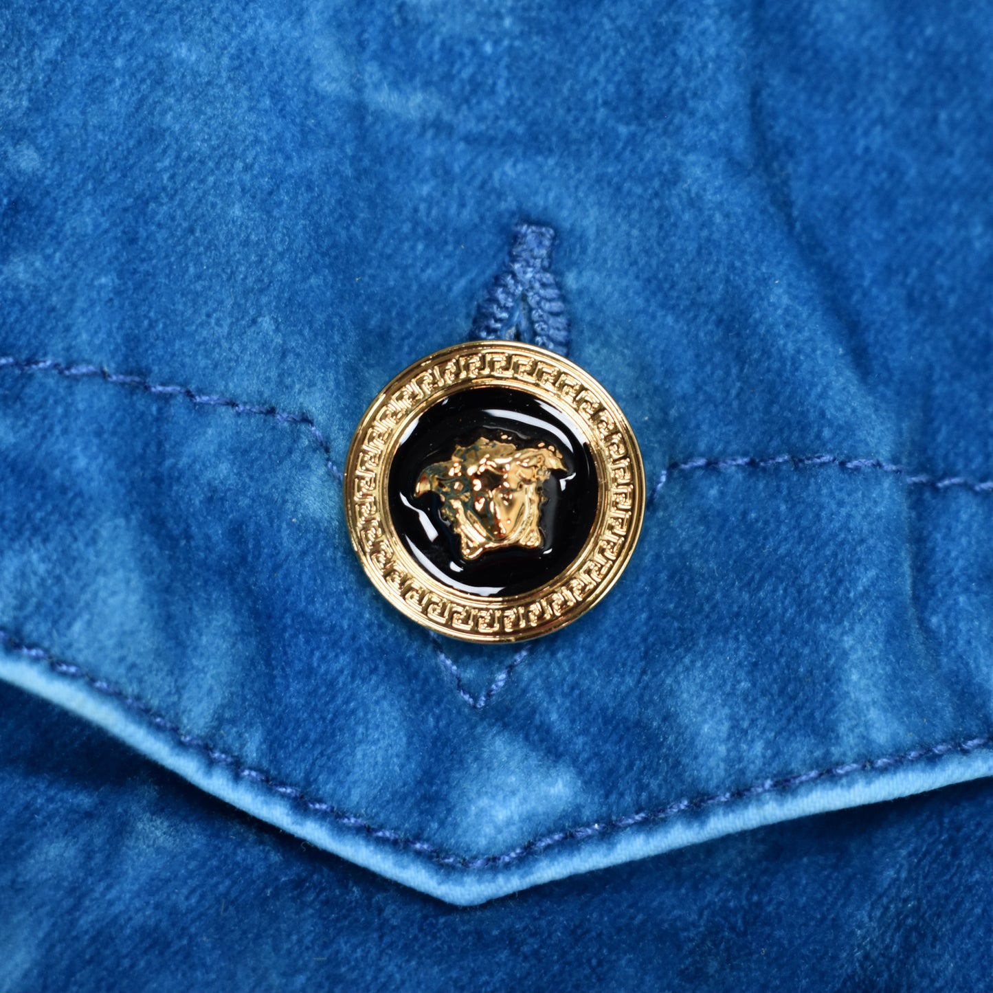 Versace - Blue Velvet Medusa Button Trucker Jacket