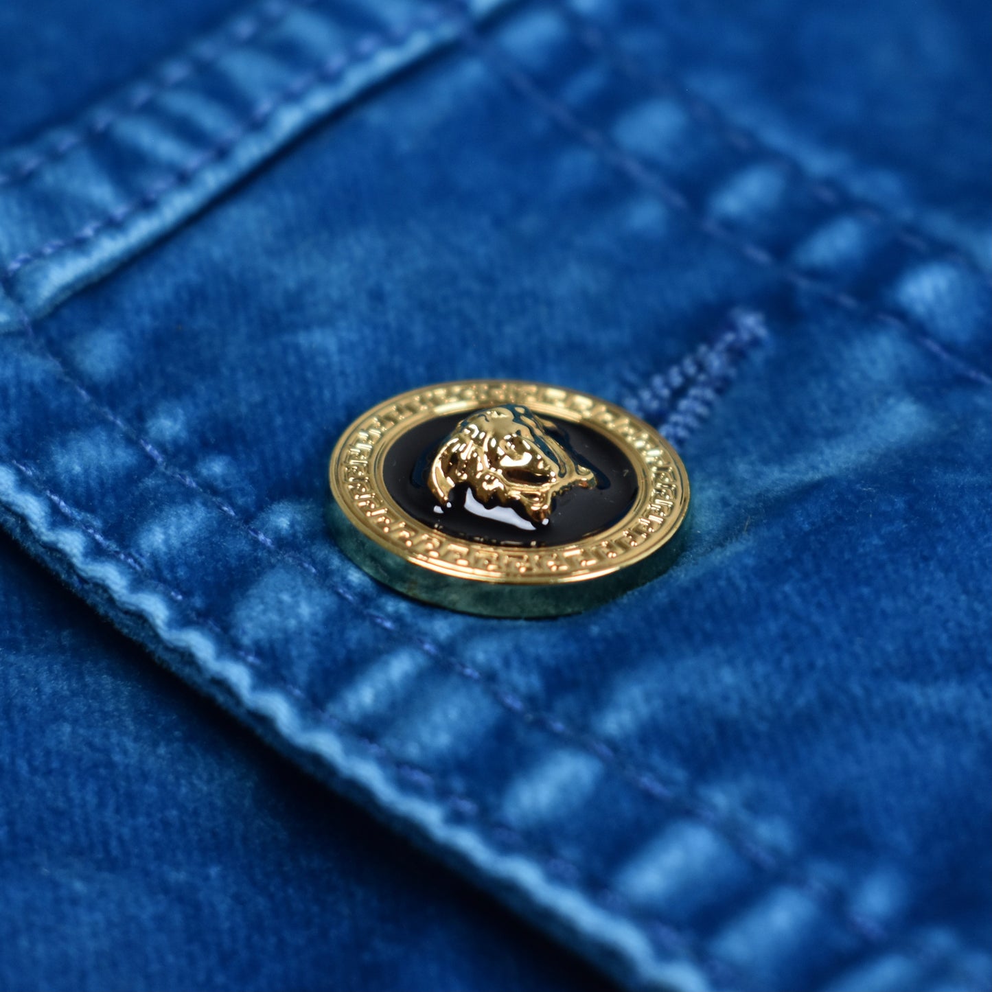 Versace - Blue Velvet Medusa Button Trucker Jacket