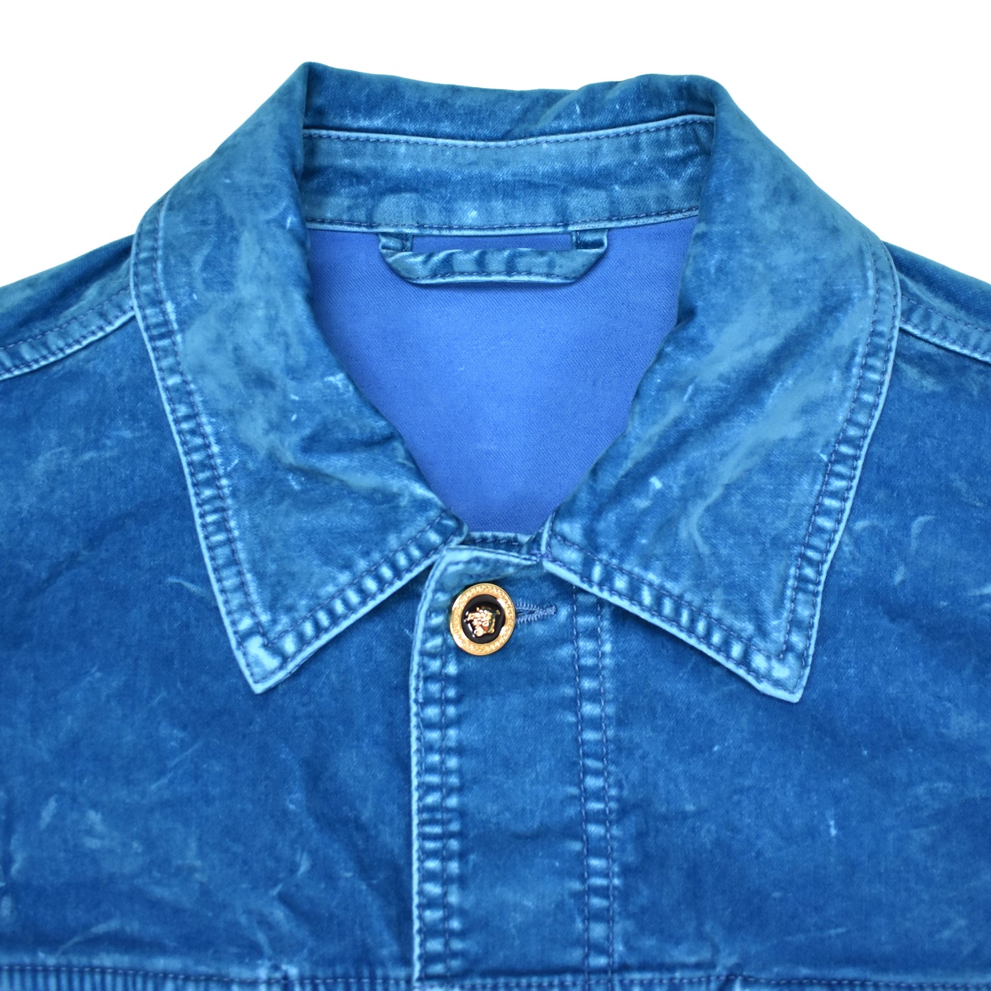 Versace - Blue Velvet Medusa Button Trucker Jacket