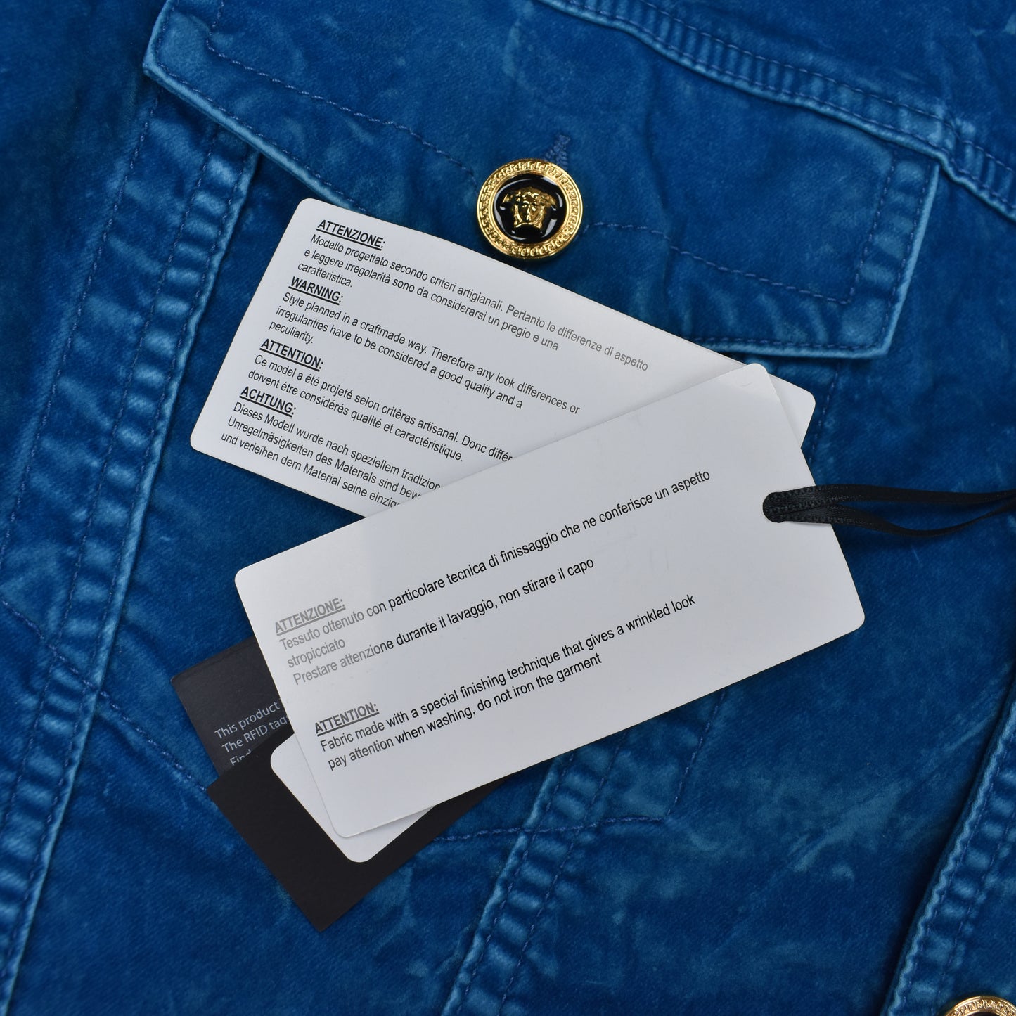 Versace - Blue Velvet Medusa Button Trucker Jacket