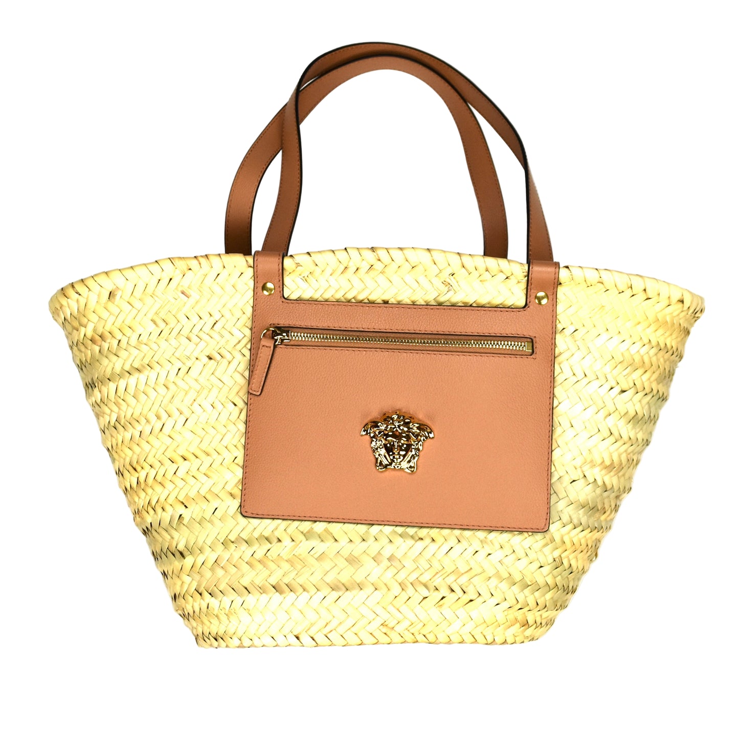 Versace - Straw / Leather Medusa Logo Tote Bag