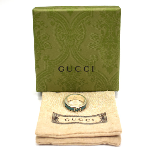 Gucci - .925 Silver Turquoise Enamel GG Logo Ring