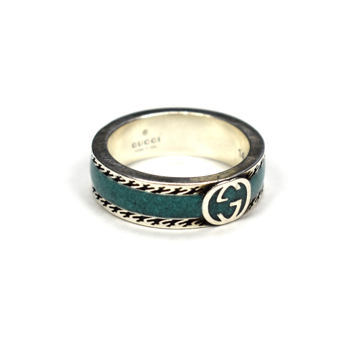 Gucci - .925 Silver Turquoise Enamel GG Logo Ring