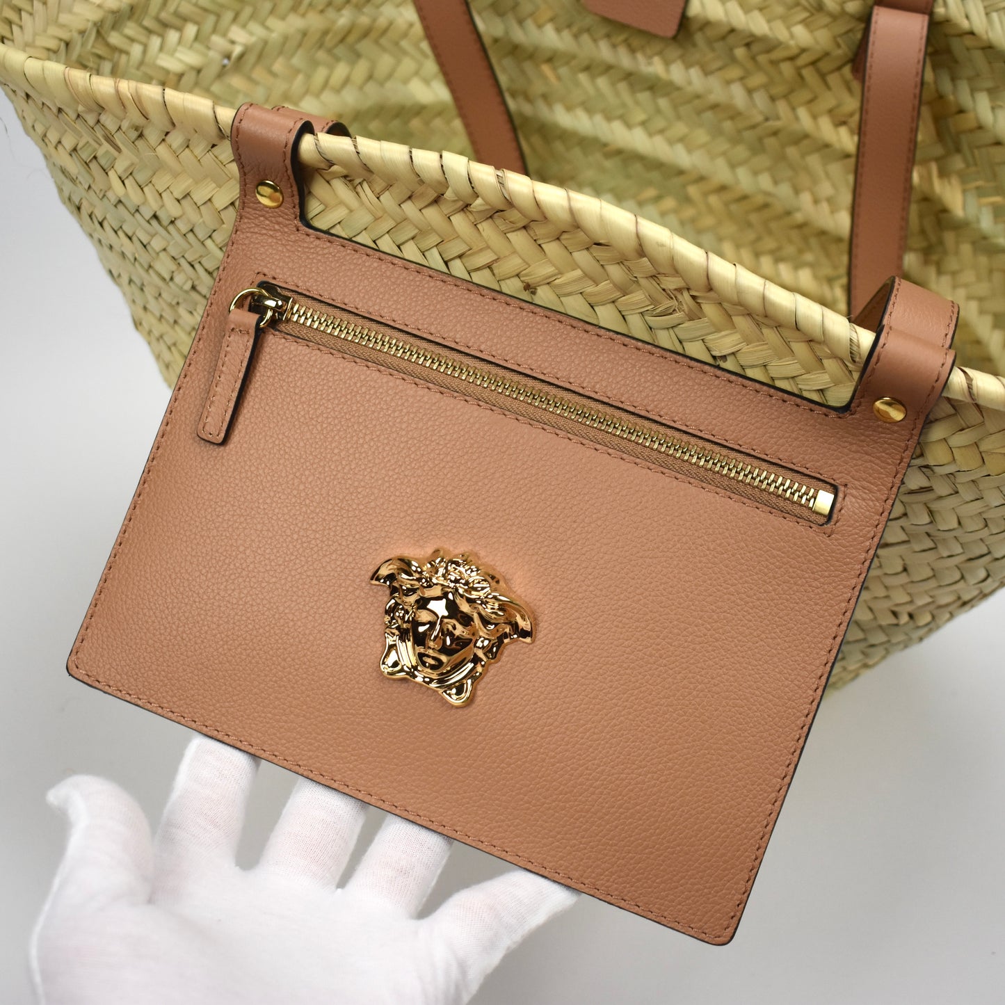 Versace - Straw / Leather Medusa Logo Tote Bag