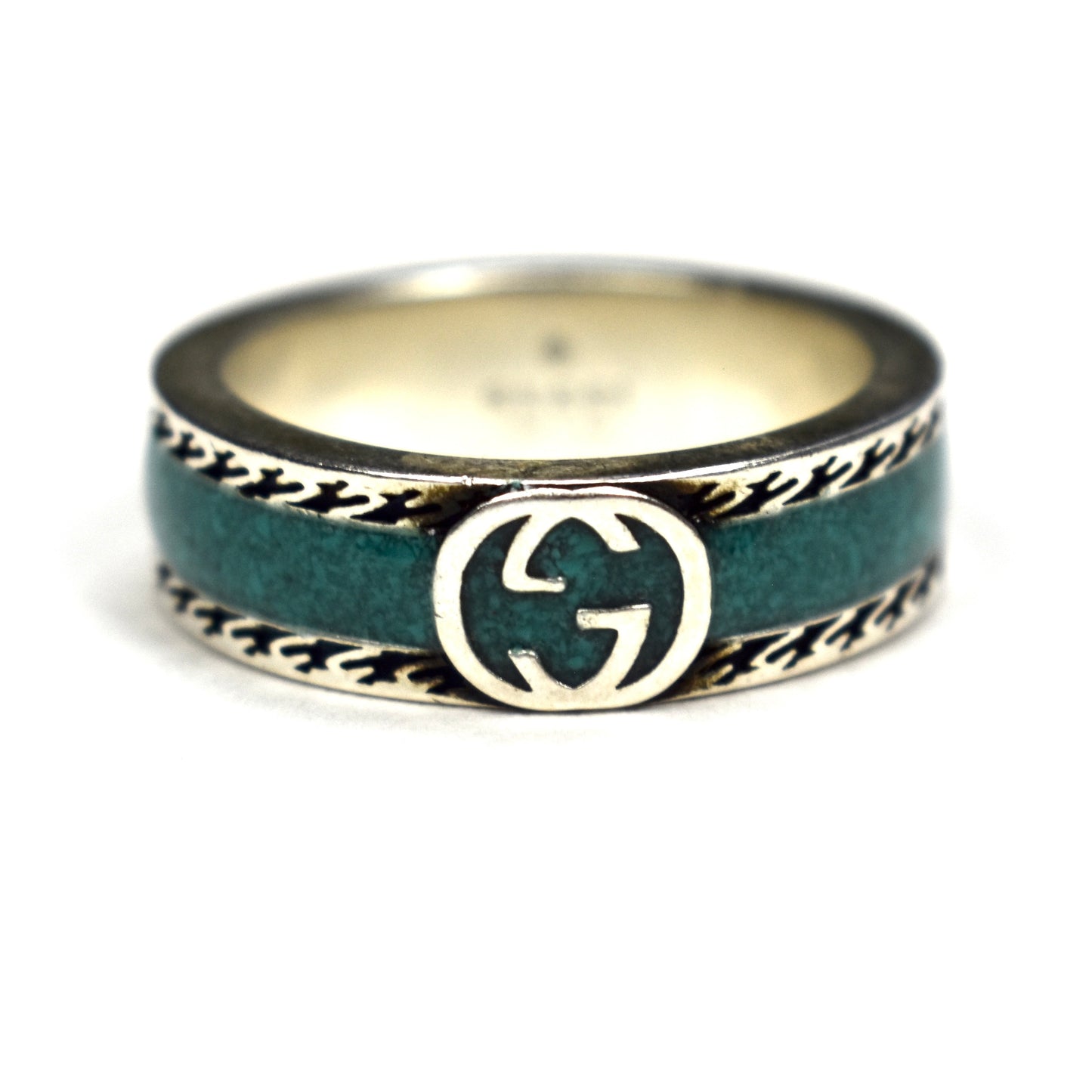 Gucci - .925 Silver Turquoise Enamel GG Logo Ring