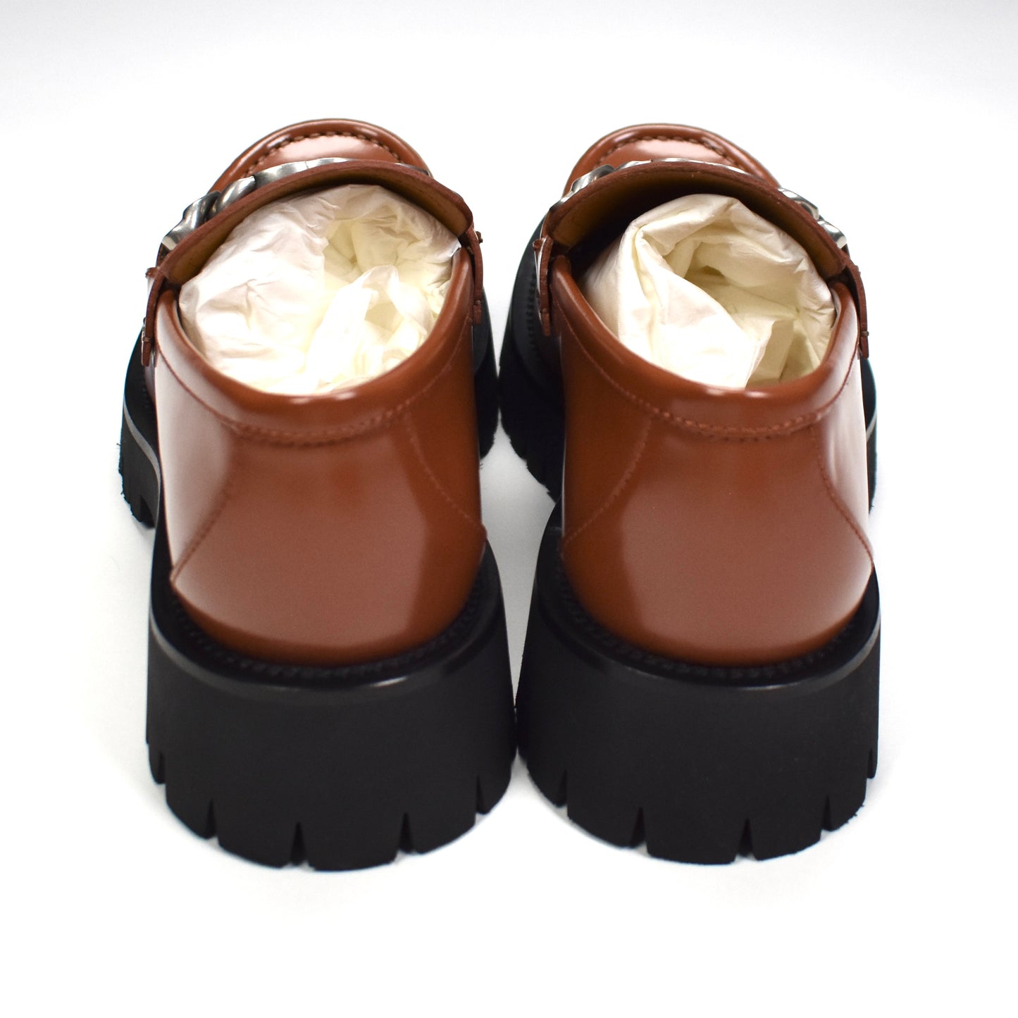 Gucci - Brown Leather GG Logo Chain Lug Sole Loafers
