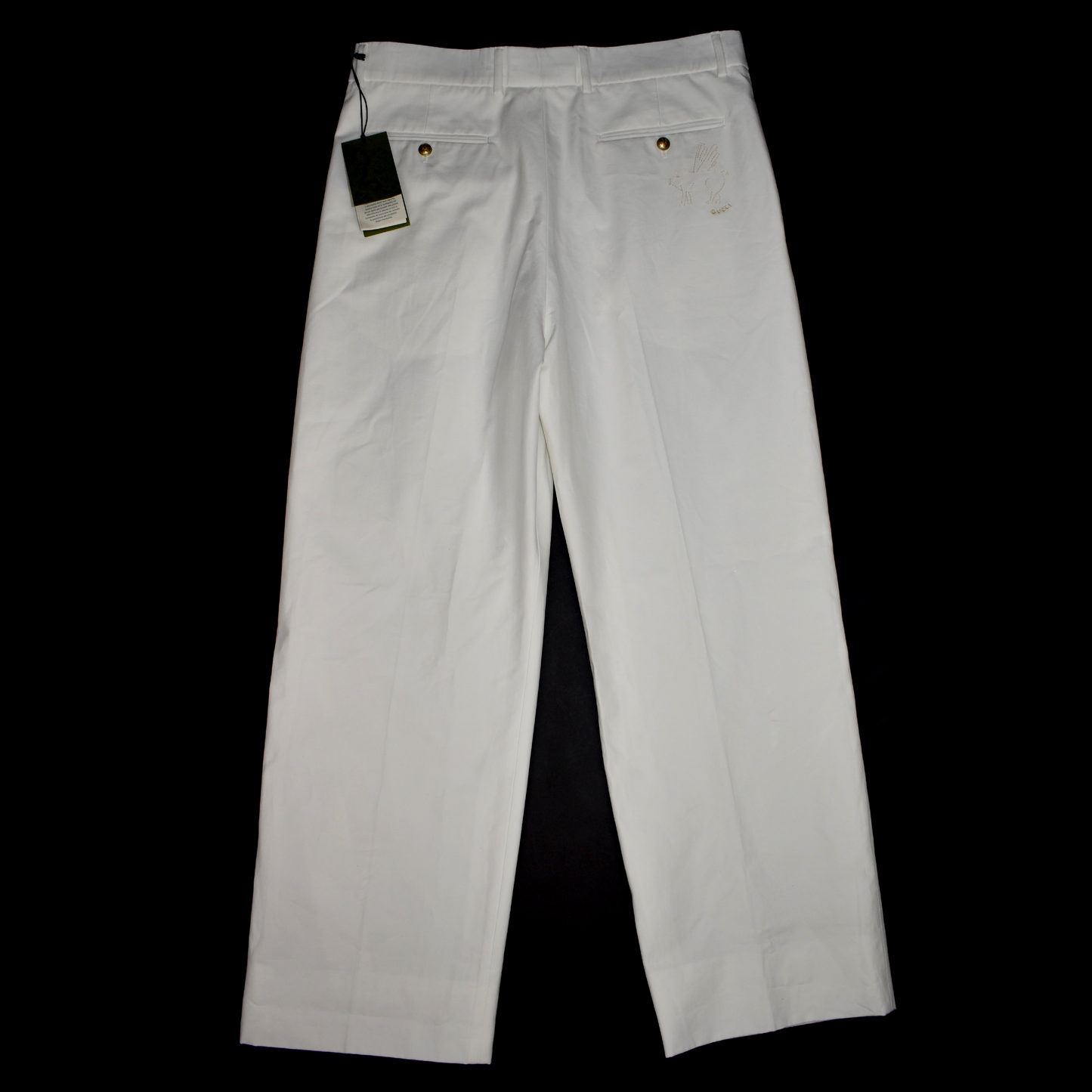 Gucci - White Flying Pig Embroidered Wide Leg Pants
