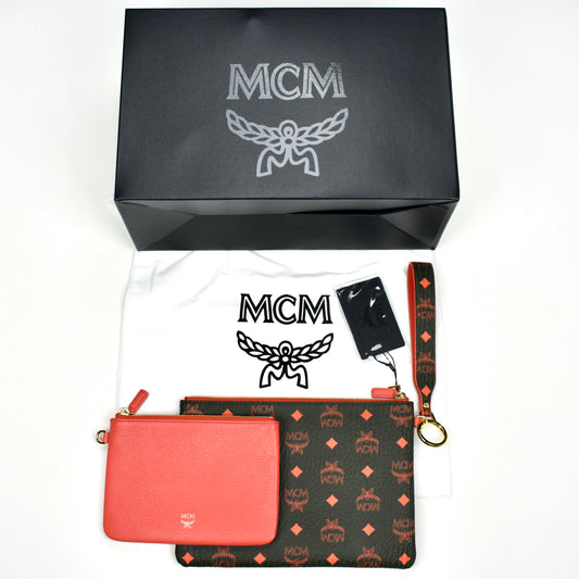 MCM - Black/Red Winter Moss Monogram Wristlet/Clutch 3-Piece Set