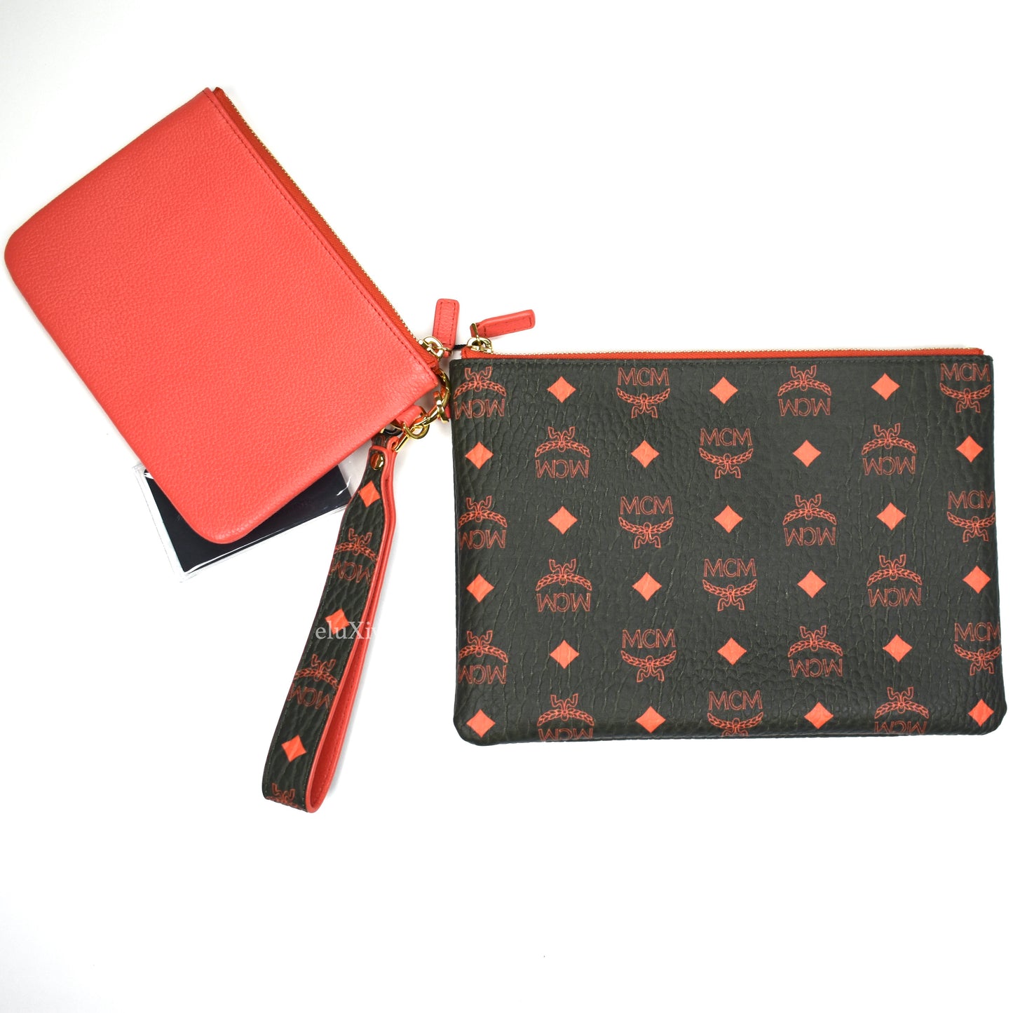 MCM - Black/Red Winter Moss Monogram Wristlet/Clutch 3-Piece Set