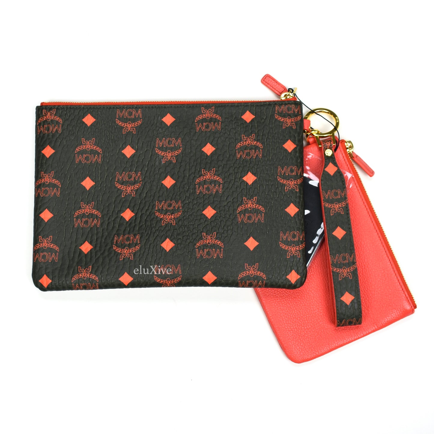 MCM - Black/Red Winter Moss Monogram Wristlet/Clutch 3-Piece Set