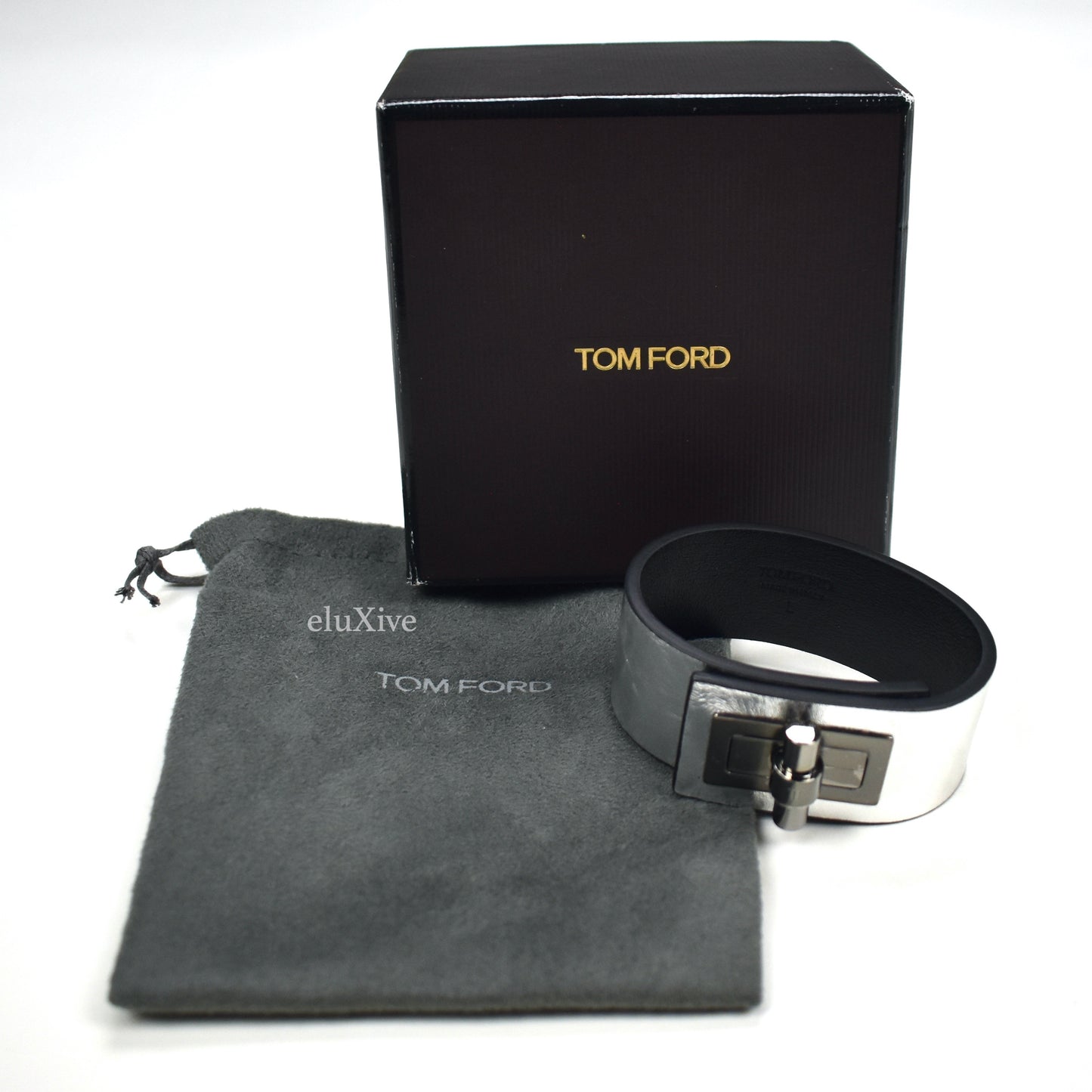 Tom Ford - Silver Leather Turnlock Bracelet