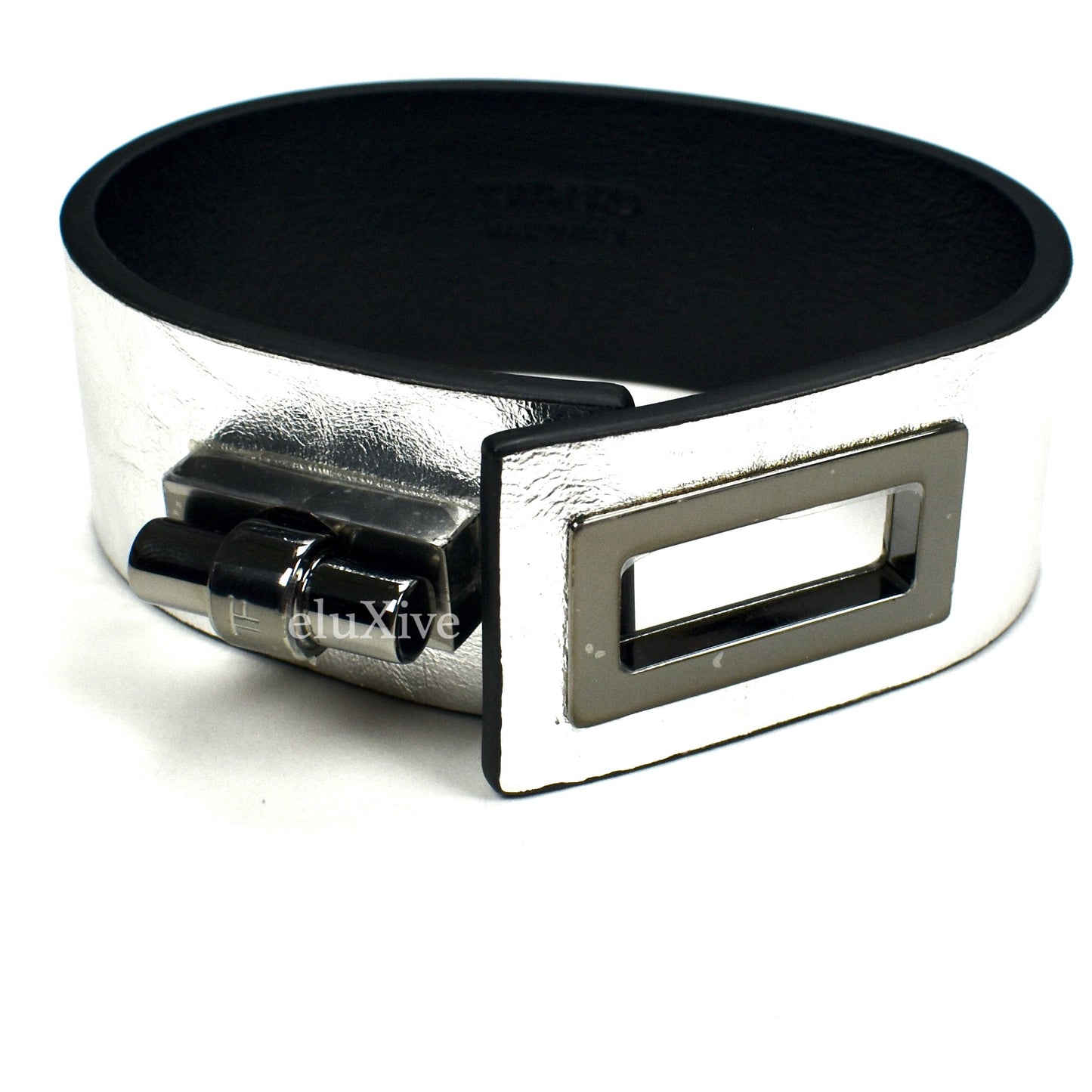 Tom Ford - Silver Leather Turnlock Bracelet