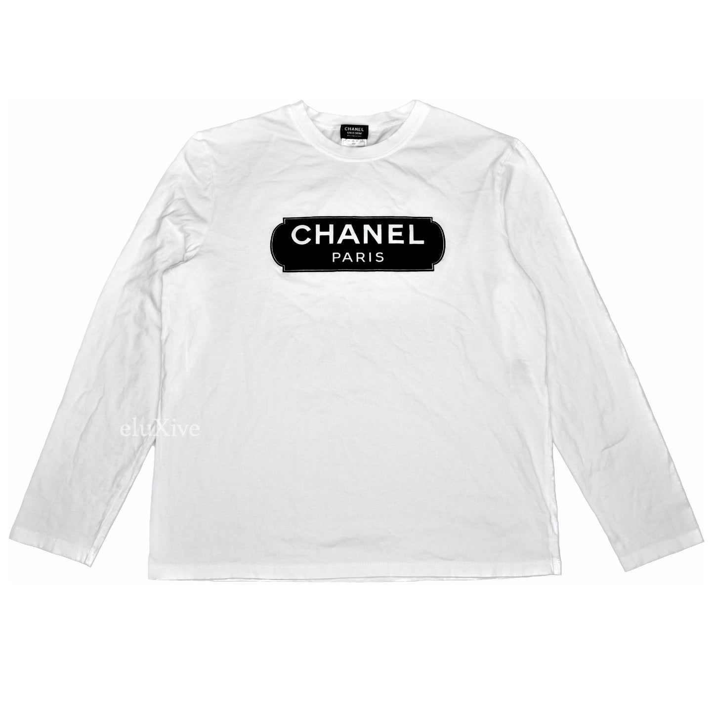 Chanel - White Velvet Logo L/S Crewneck Uniform T-Shirt