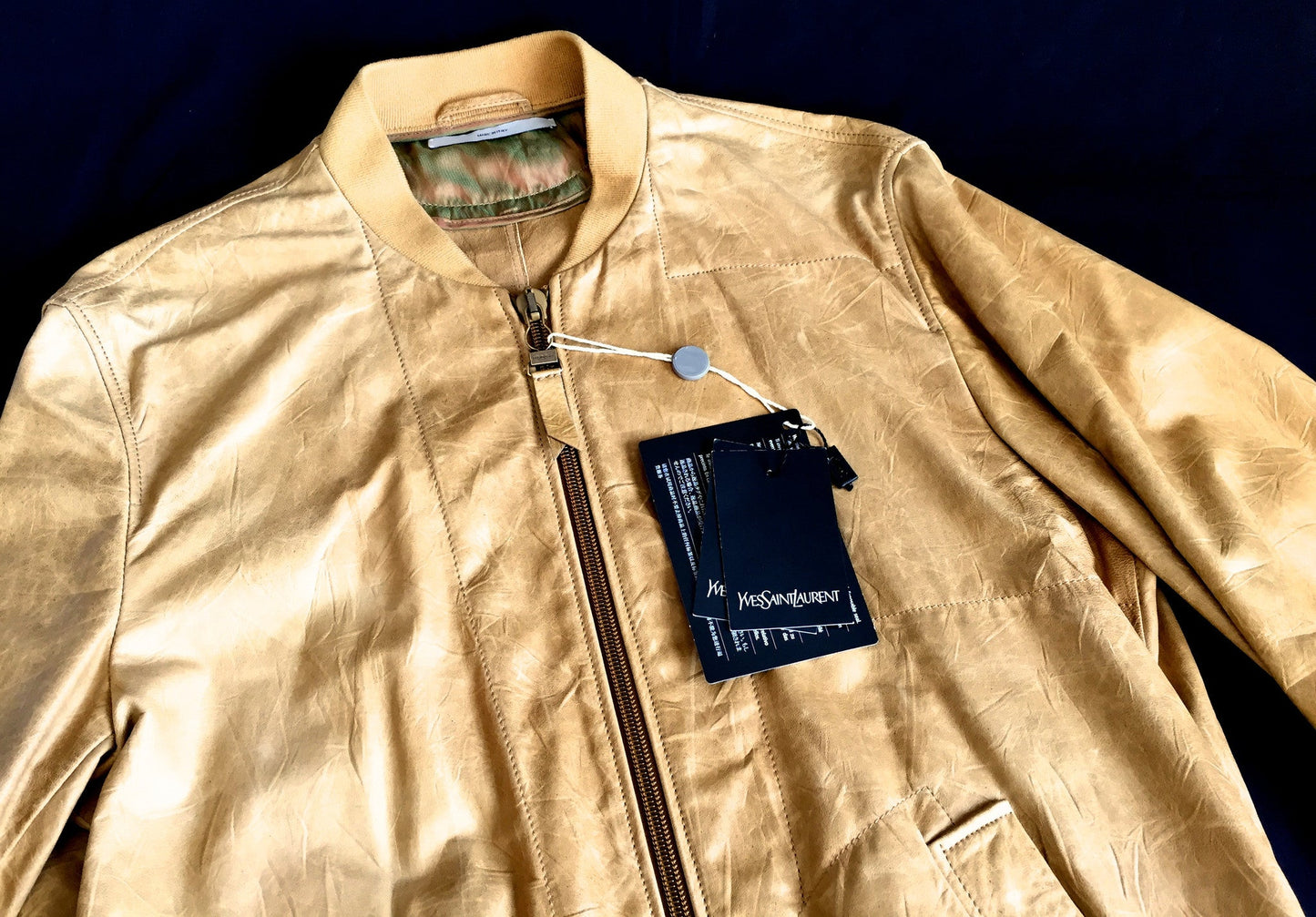 Yves Saint Laurent - Distressed Tan Leather Bomber Jacket