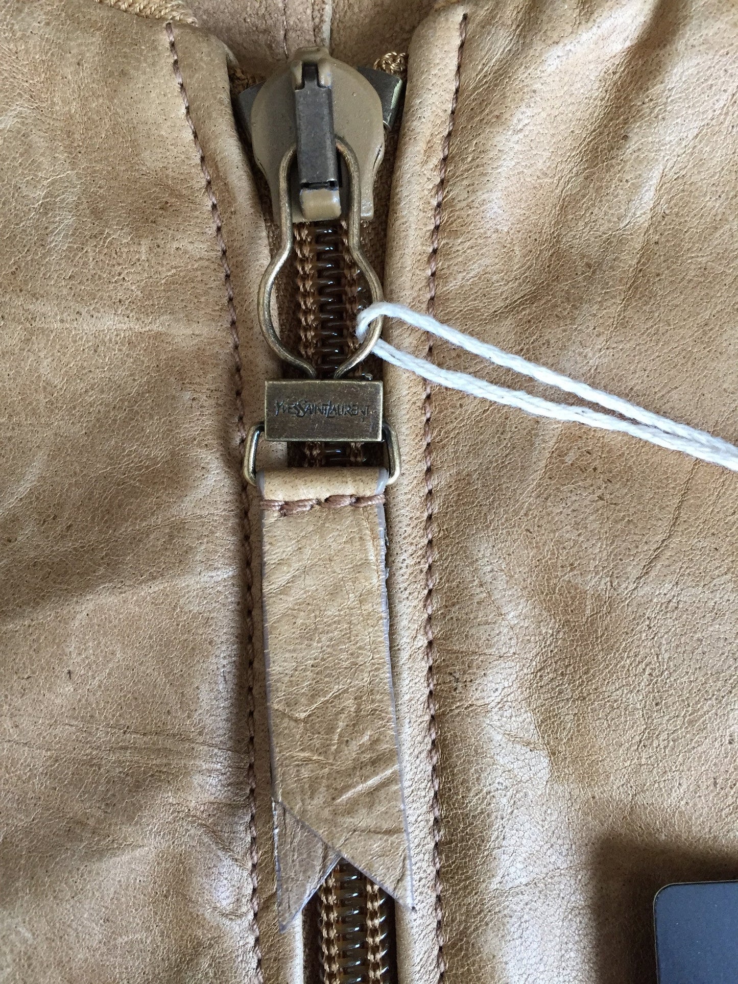 Yves Saint Laurent - Distressed Tan Leather Bomber Jacket