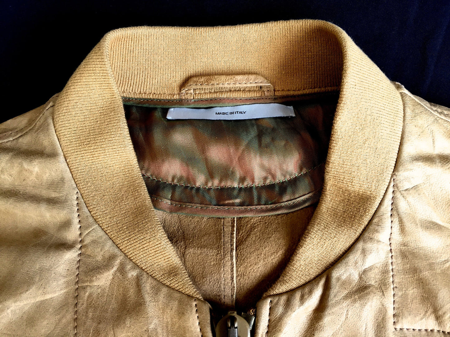 Yves Saint Laurent - Distressed Tan Leather Bomber Jacket