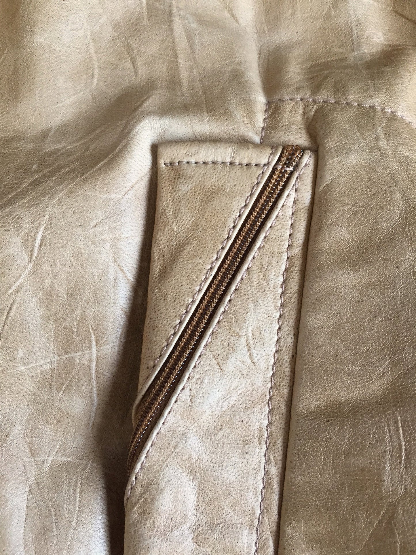 Yves Saint Laurent - Distressed Tan Leather Bomber Jacket