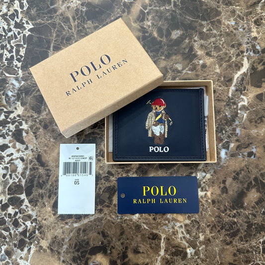 Polo Ralph Lauren - Navy Leather Bear Embroidered Card Holder