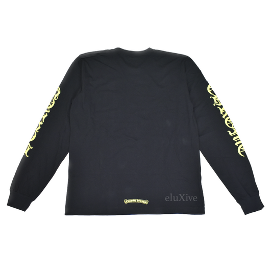 Chrome Hearts - Black Acid Yellow Logo Collar L/S T-Shirt