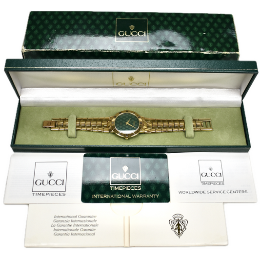 Gucci - 3300M Gold / Green Crest Dial Watch