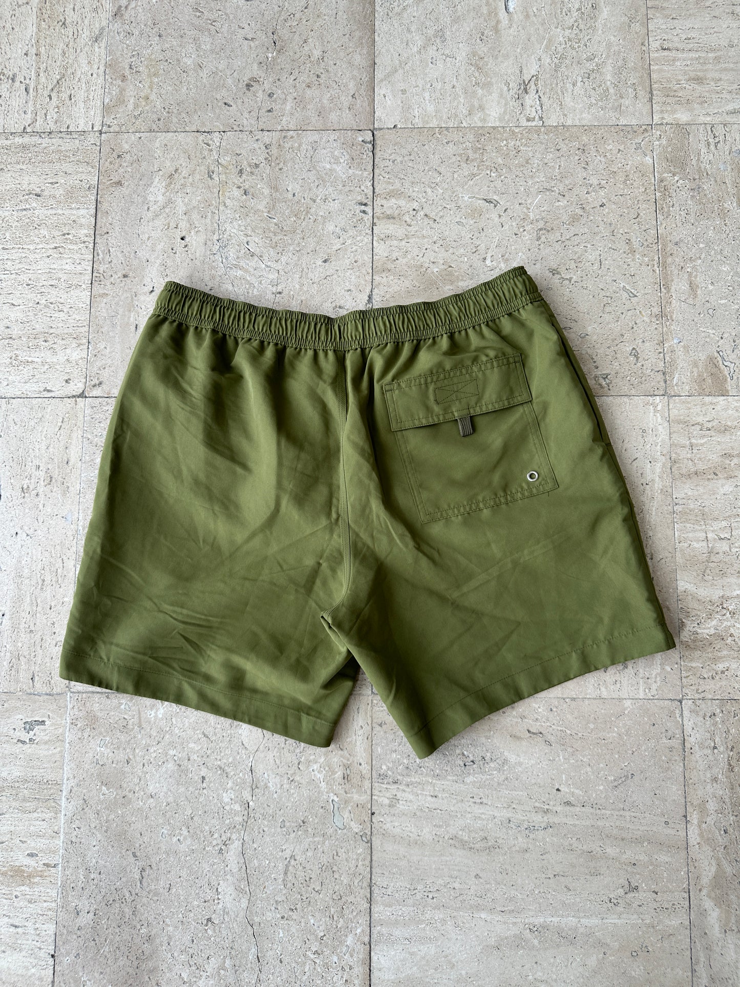 Burberry - Olive Logo Print Swim Shorts