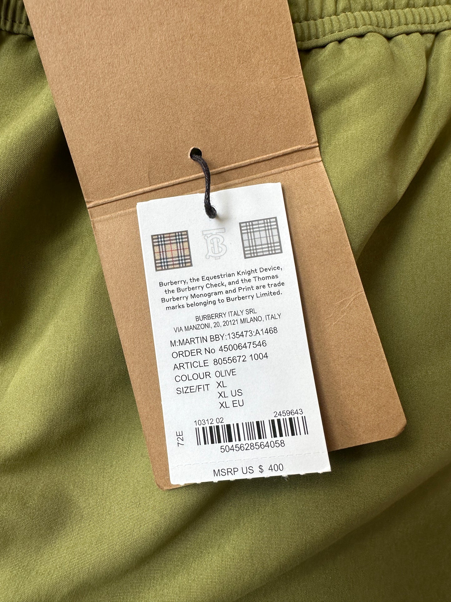 Burberry - Olive Logo Print Swim Shorts