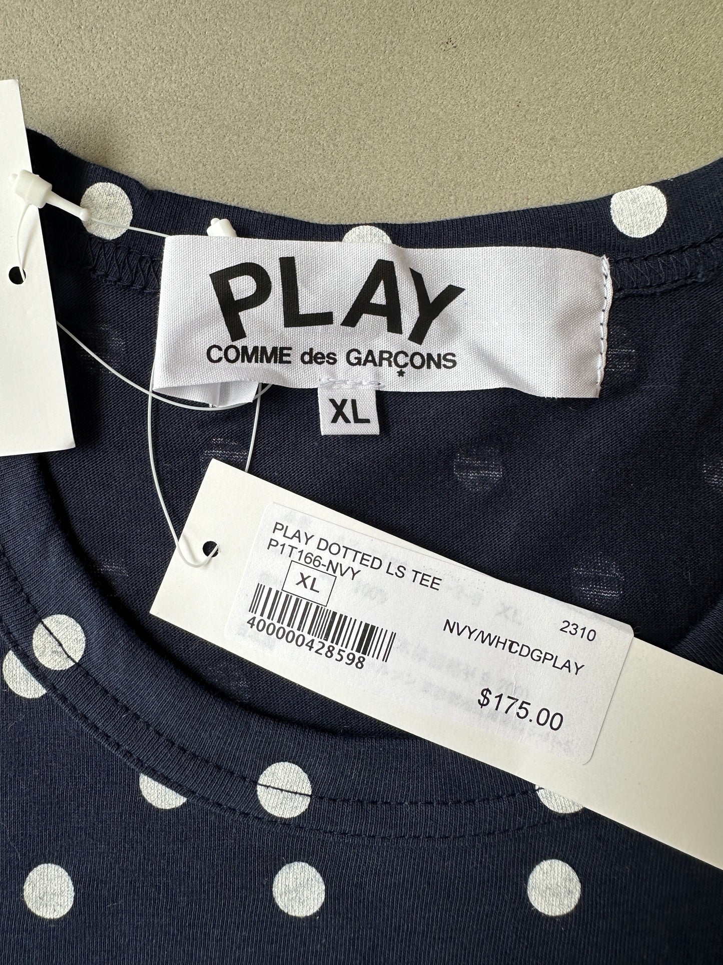 Comme des Garcons PLAY - Navy Polka Dot Heart Logo LS T-Shirt