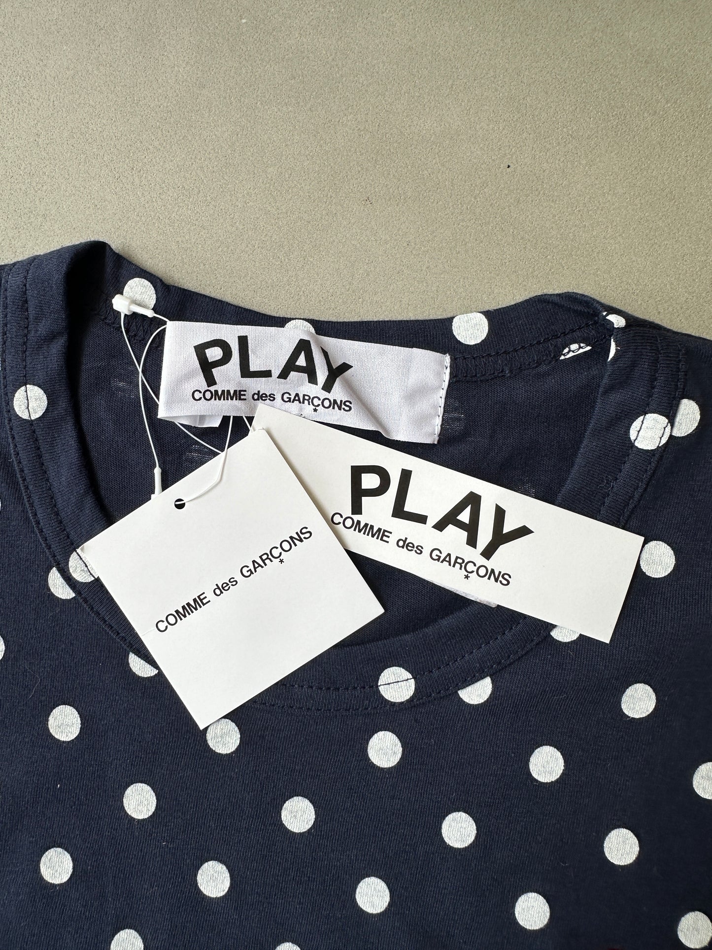 Comme des Garcons PLAY - Navy Polka Dot Heart Logo LS T-Shirt