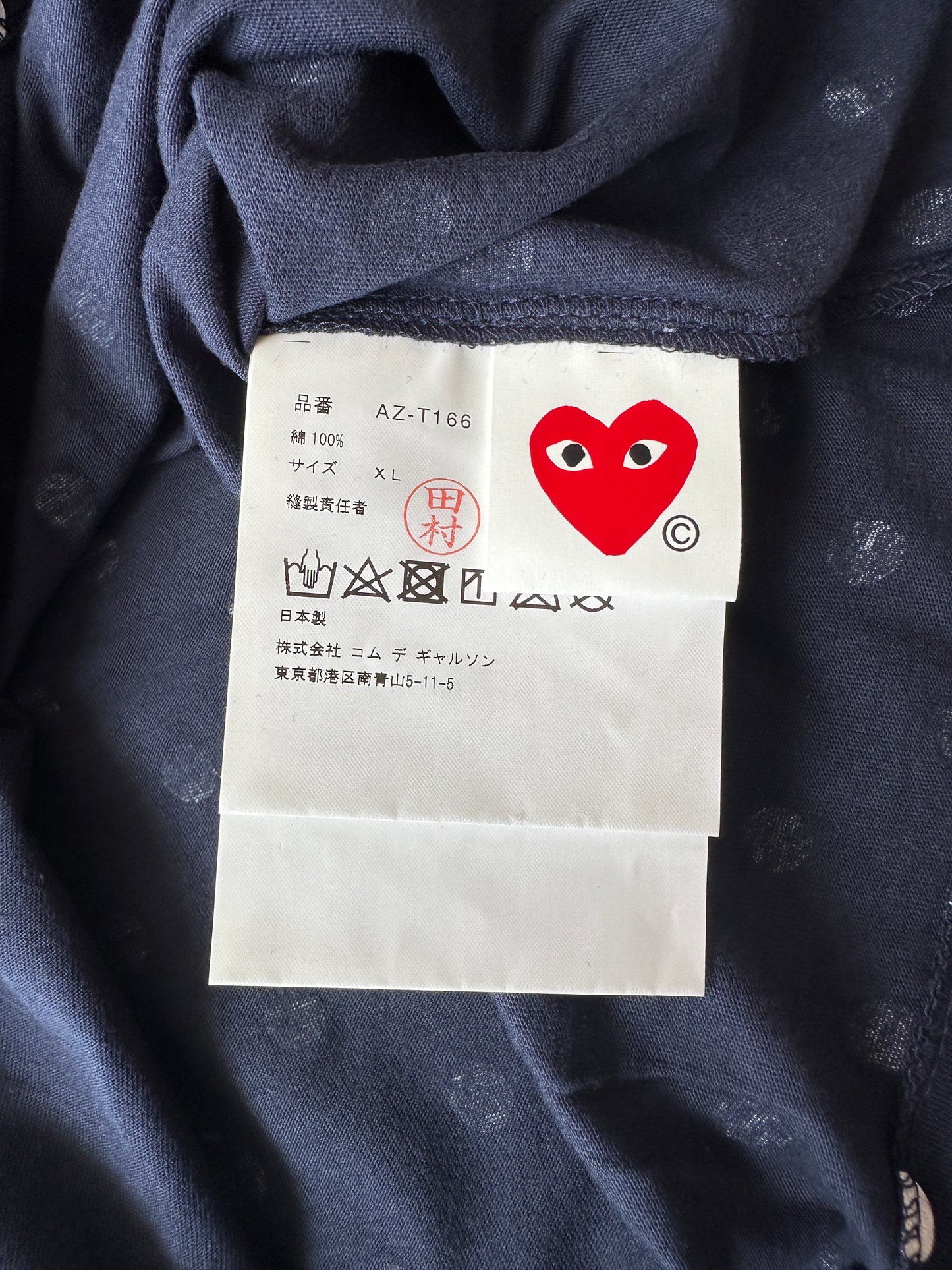 Comme des Garcons PLAY - Navy Polka Dot Heart Logo LS T-Shirt