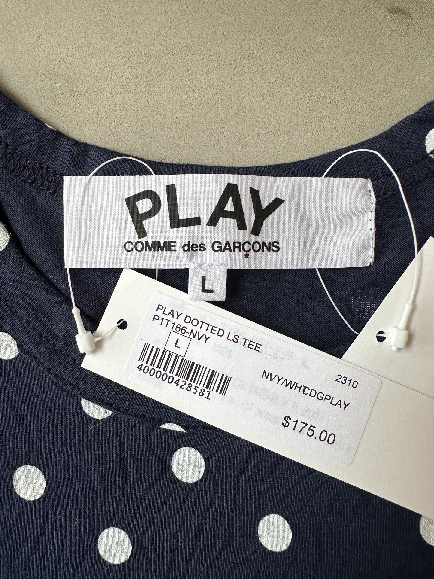 Comme des Garcons PLAY - Navy Polka Dot Heart Logo LS T-Shirt