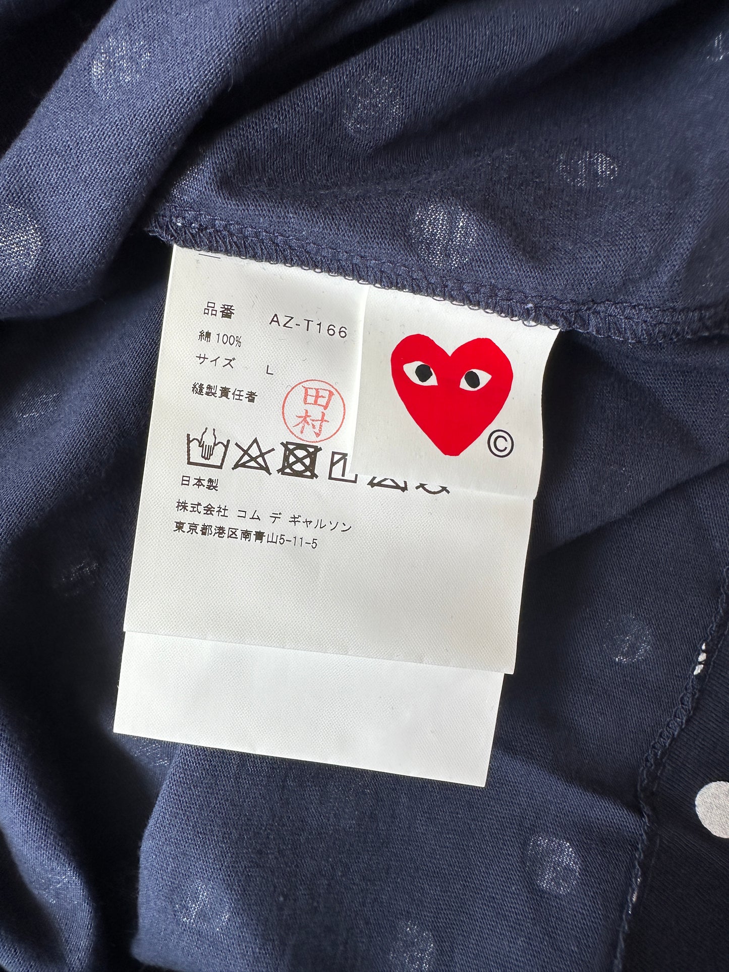 Comme des Garcons PLAY - Navy Polka Dot Heart Logo LS T-Shirt