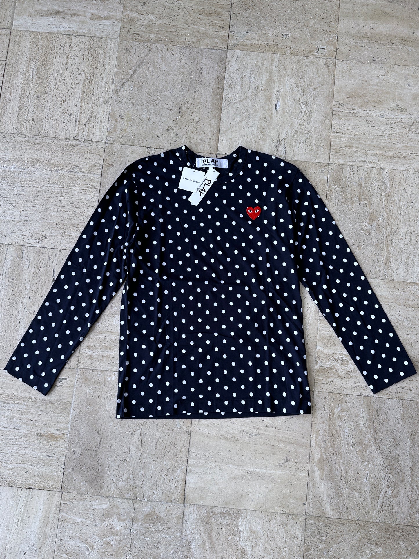 Comme des Garcons PLAY - Navy Polka Dot Heart Logo LS T-Shirt