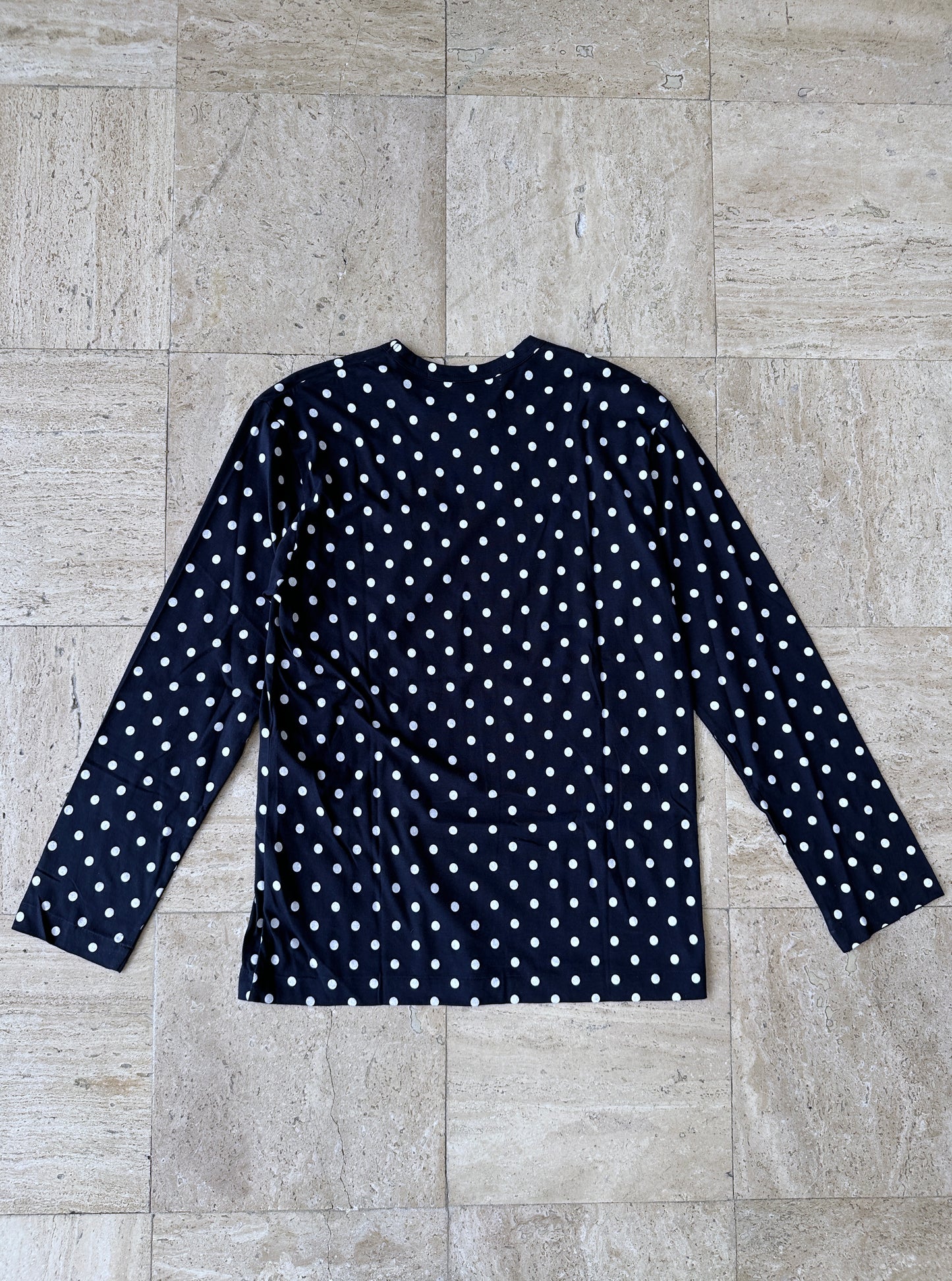 Comme des Garcons PLAY - Navy Polka Dot Heart Logo LS T-Shirt