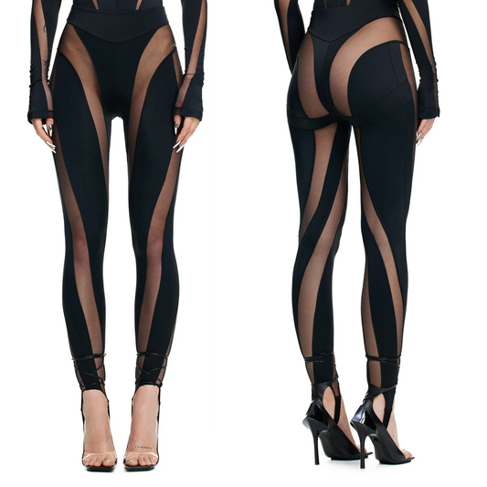 Mugler x H&M - Black Spiral Mesh Panel Leggings
