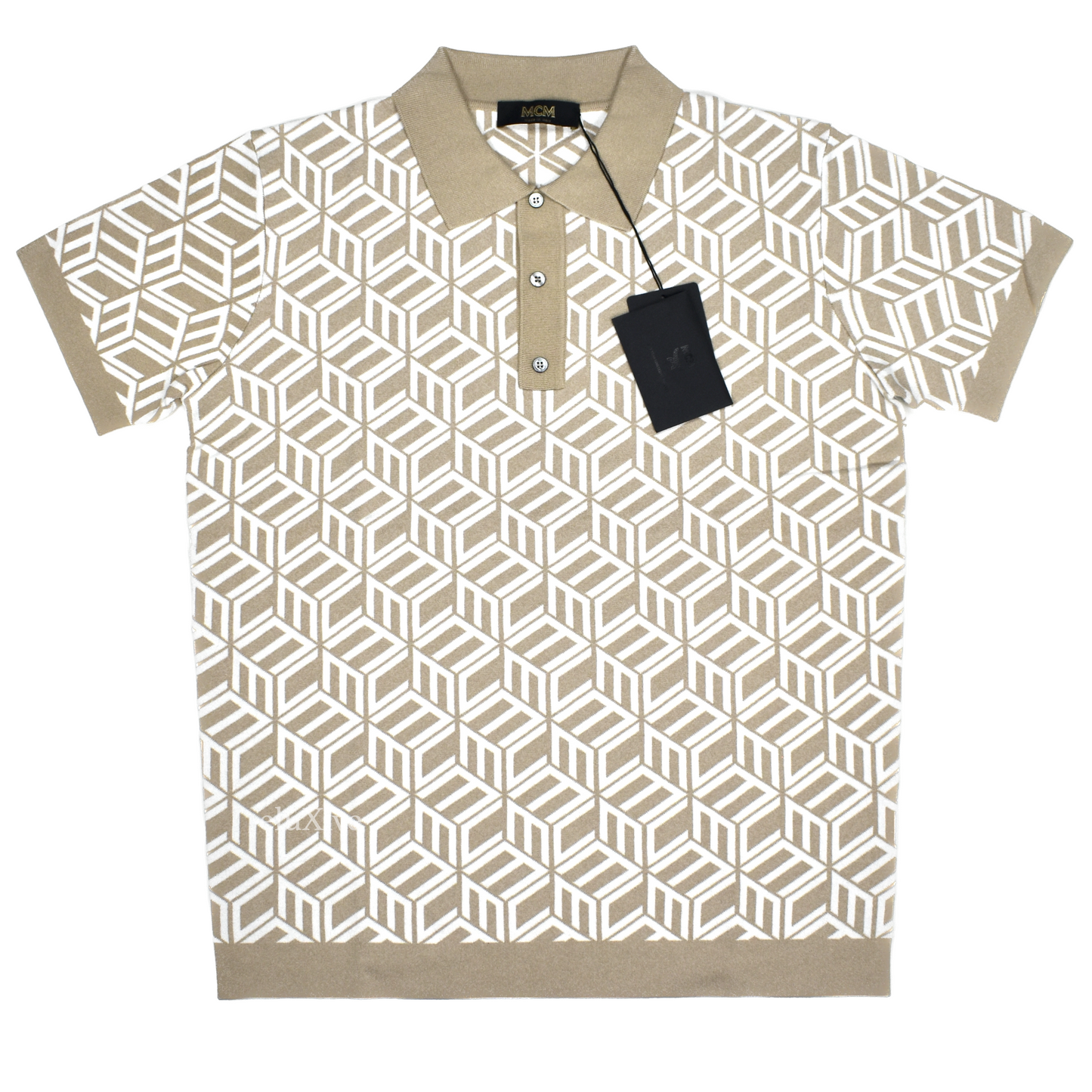 MCM - Cubic Monogram Logo Knit Polo Shirt (Beige)