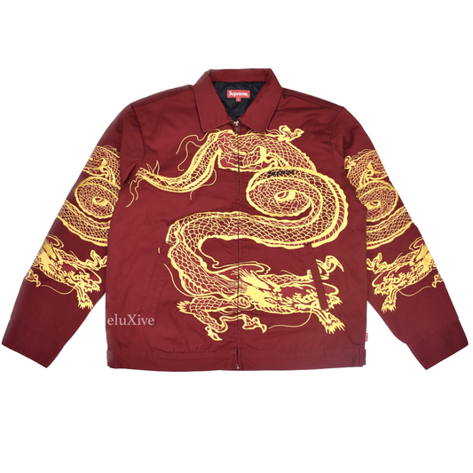 Supreme - Dark Red Dragon Embroidered Work Jacket
