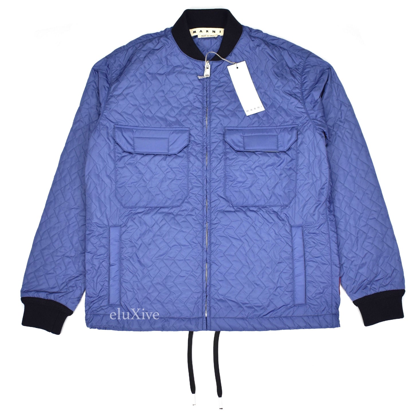 Marni - Blue Moving Blanket Quilted Bomber Jacket