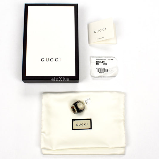 Gucci - Silver Interlocking G Logo Crystal Ring (Yellow)