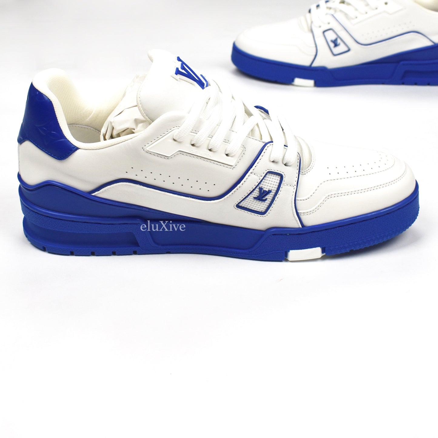 Louis Vuitton - White/Blue Leather Trainer Sneakers