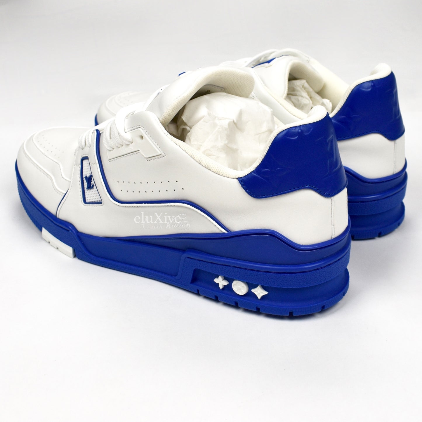 Louis Vuitton - White/Blue Leather Trainer Sneakers