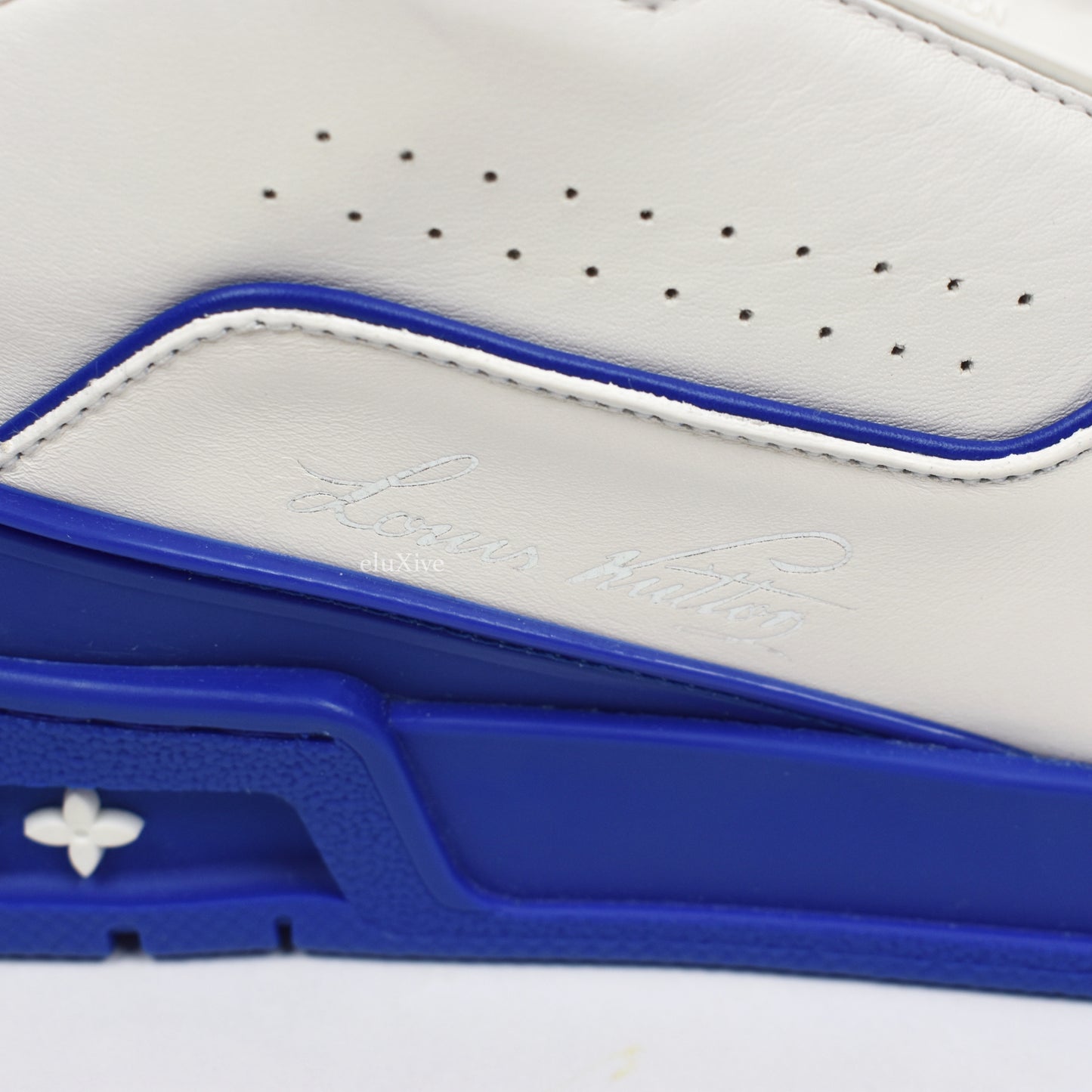 Louis Vuitton - White/Blue Leather Trainer Sneakers