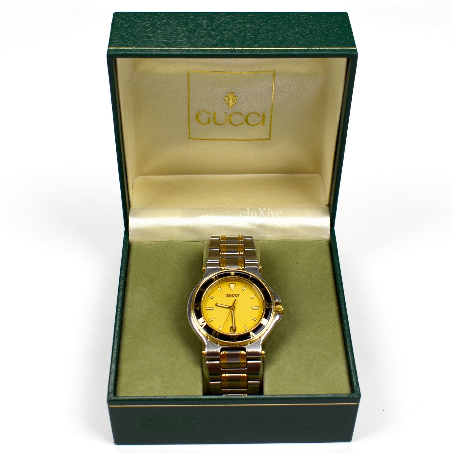 Gucci - 9700M Gold/Steel Black Bezel Watch