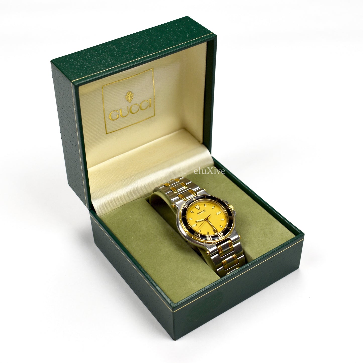 Gucci - 9700M Gold/Steel Black Bezel Watch