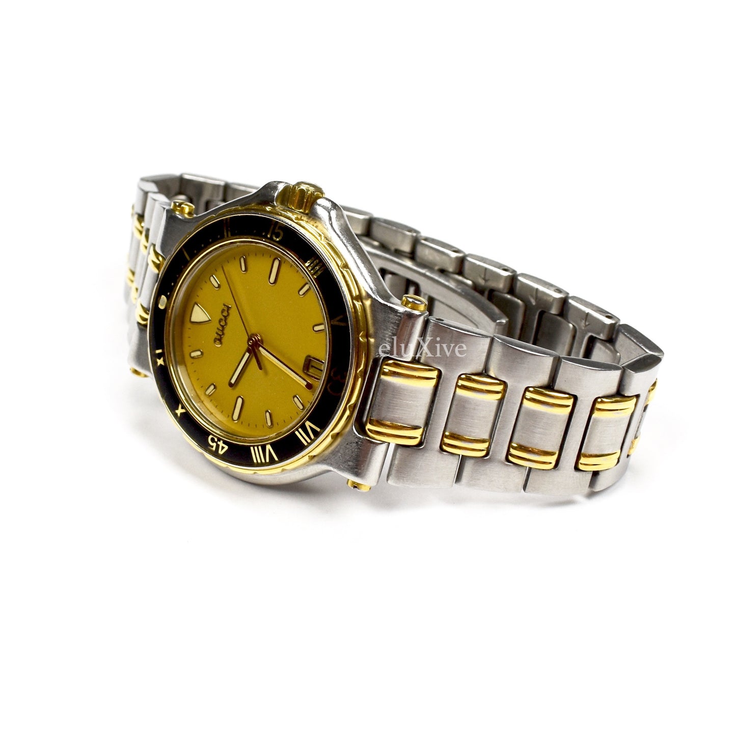 Gucci - 9700M Gold/Steel Black Bezel Watch
