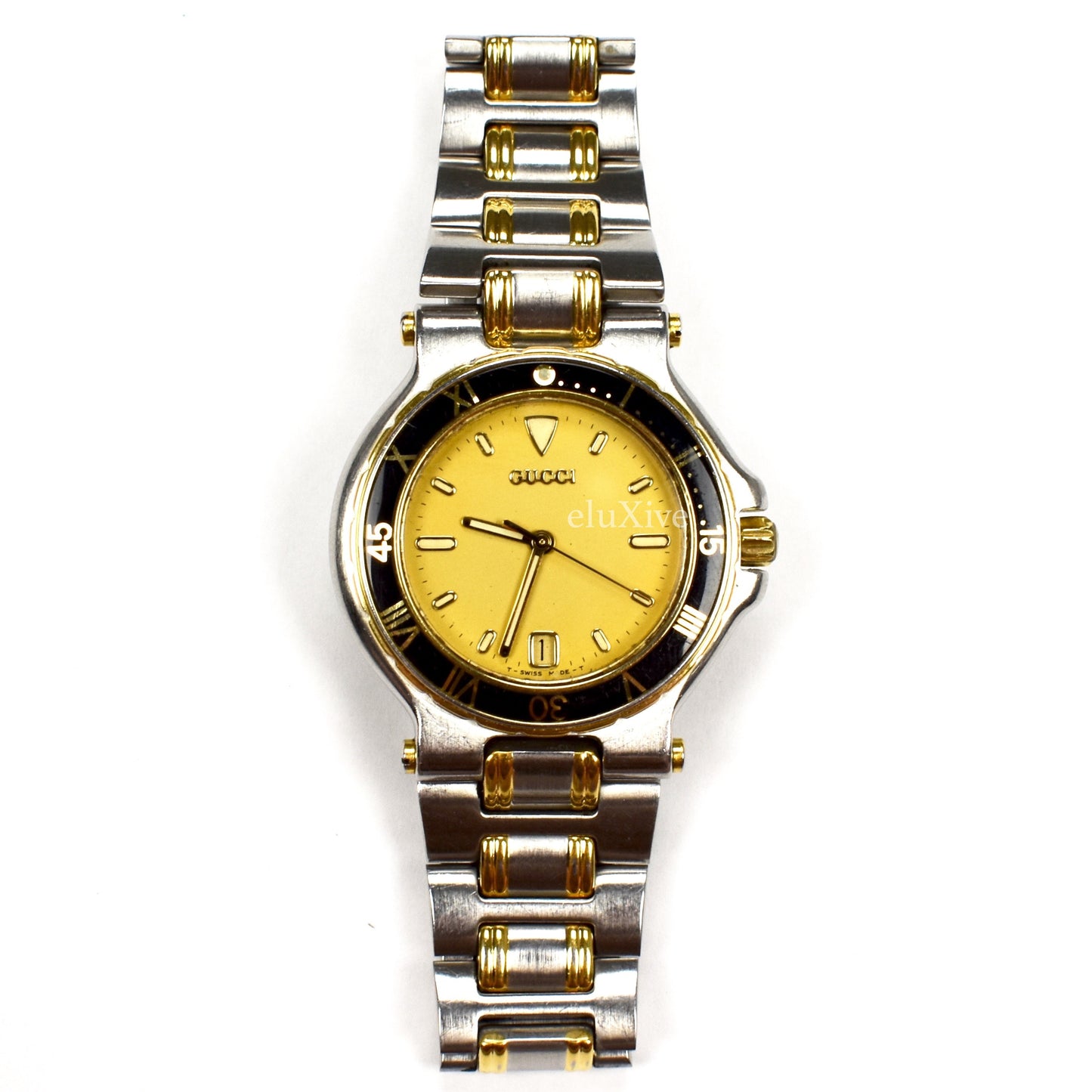 Gucci - 9700M Gold/Steel Black Bezel Watch