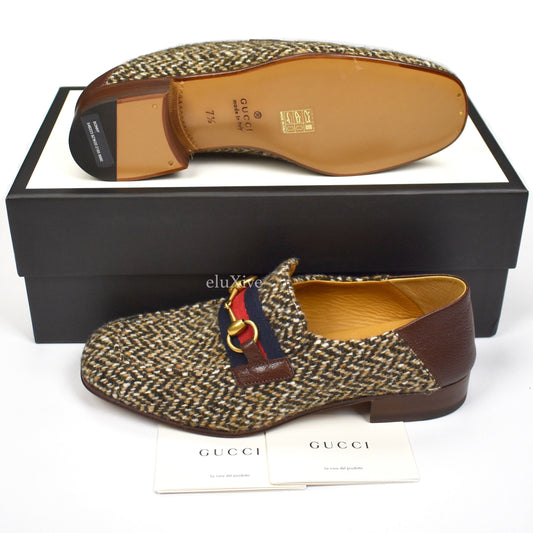 Gucci - Tweed Web Stripe Horsebit Loafers