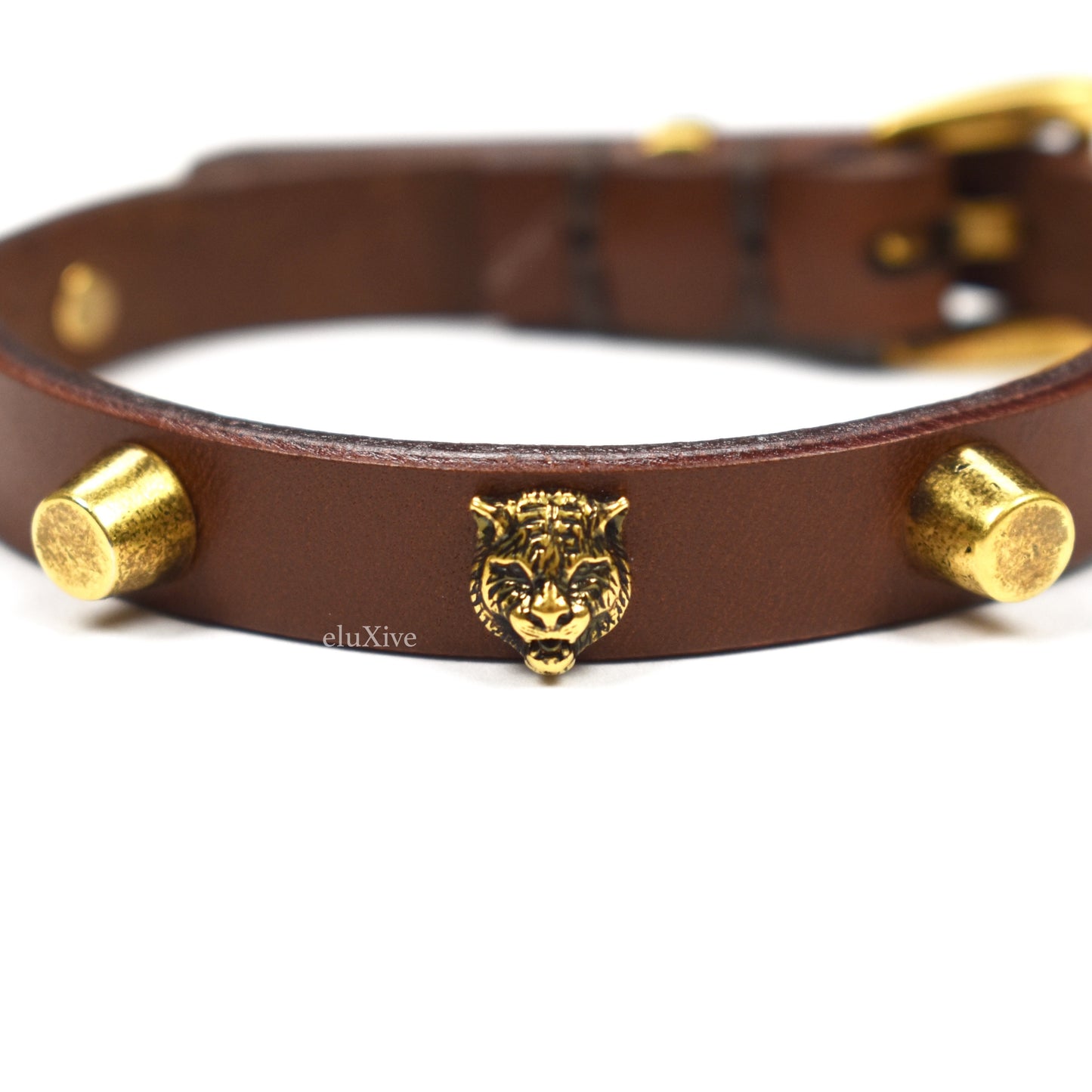 Gucci - Feline Studded Leather Bracelet (Brown)