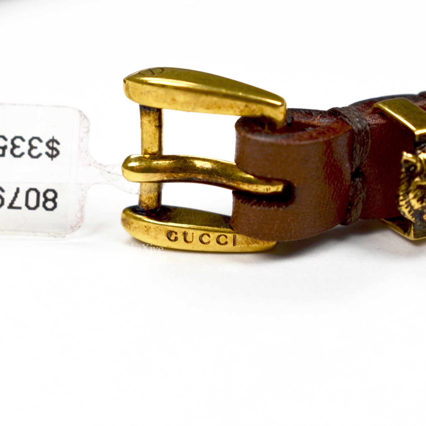 Gucci - Feline Studded Leather Bracelet (Brown)