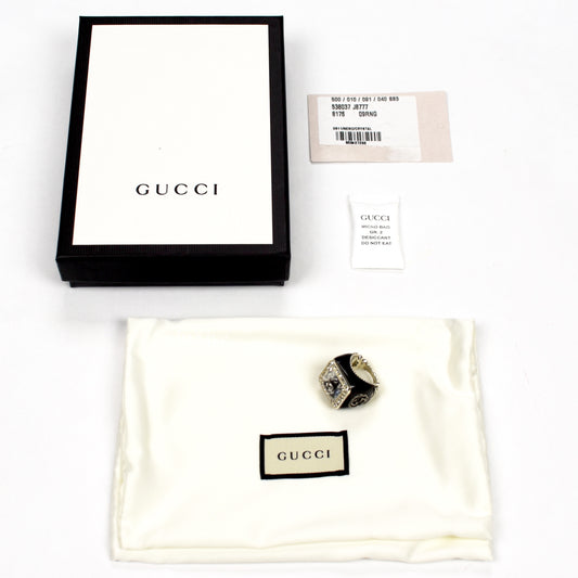 Gucci - Silver Interlocking G Logo Crystal Ring (Clear)