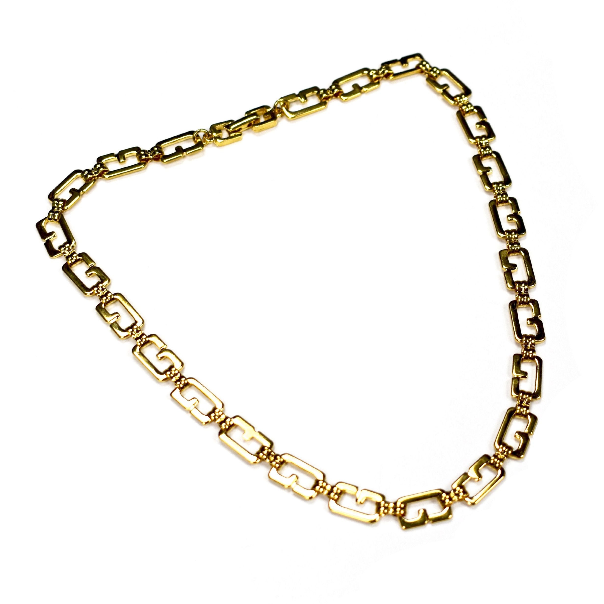 Vintage Givenchy Gold and Pearl Logo Whistle Chain Necklace 1990s